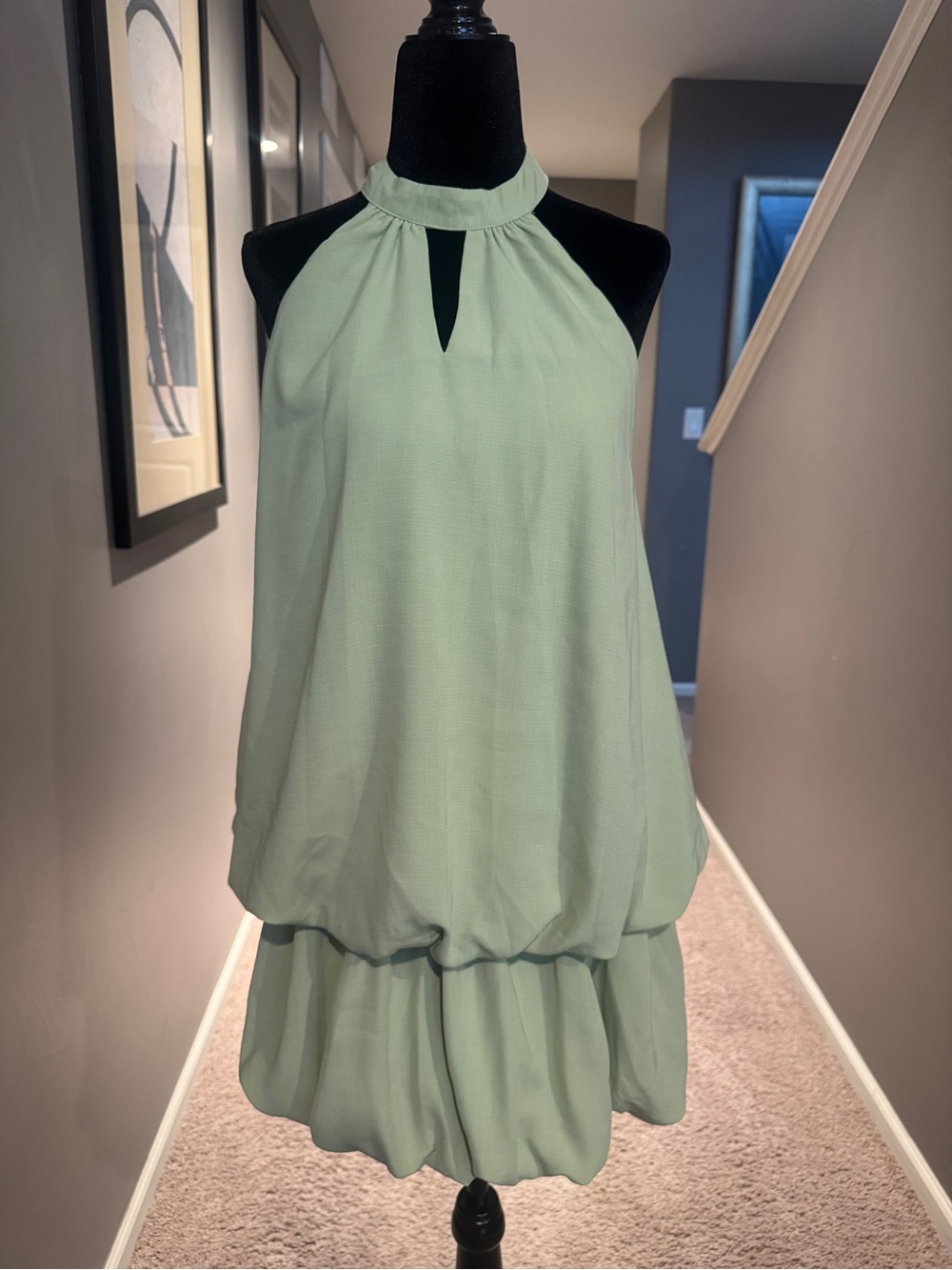 Halter Neck Mint Green Bubble Hem Dress